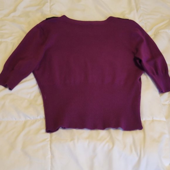 Takeout magenta with black lace button crop cardigan sweater Sz: S - Picture 5 of 7